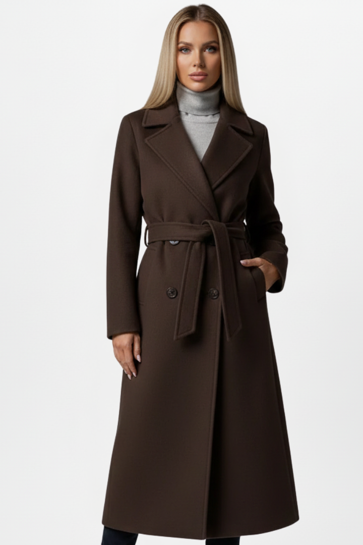 Manteau long femme double boutonnage ceinture élégant