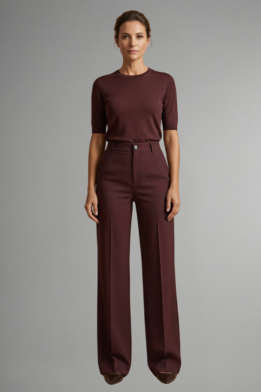 Pantalon femme taille haute jambe droite pull-on confort