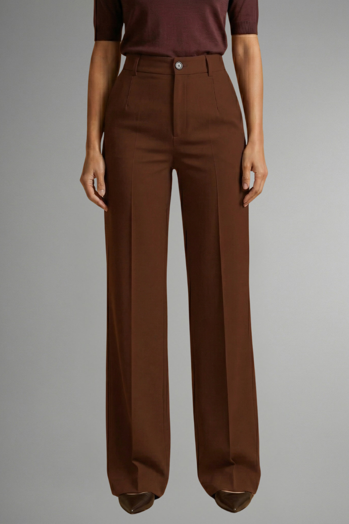 Pantalon femme taille haute jambe droite pull-on confort