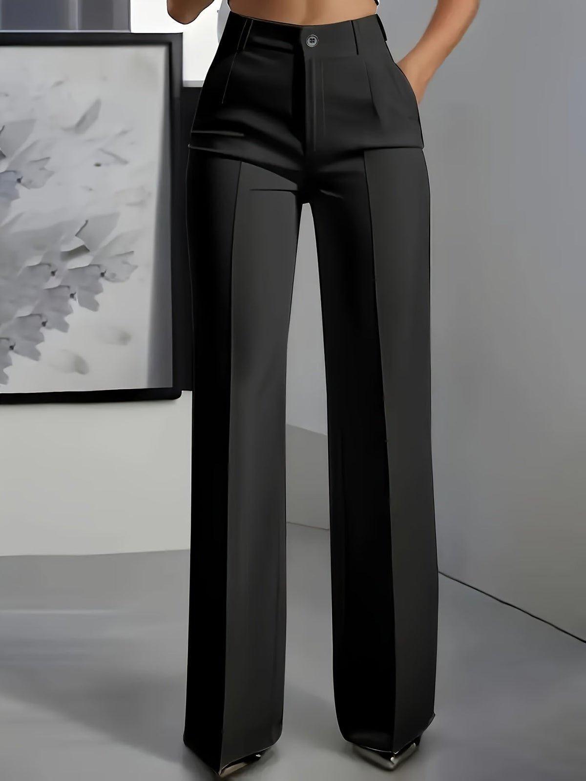 Pantalon taille haute femme jambe large coupe moderne