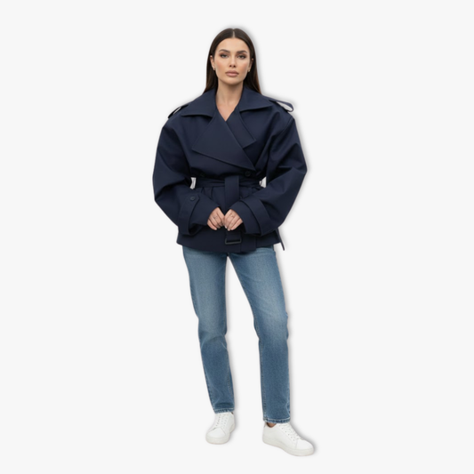 Trench court femme coupe-vent lacets revers structurés