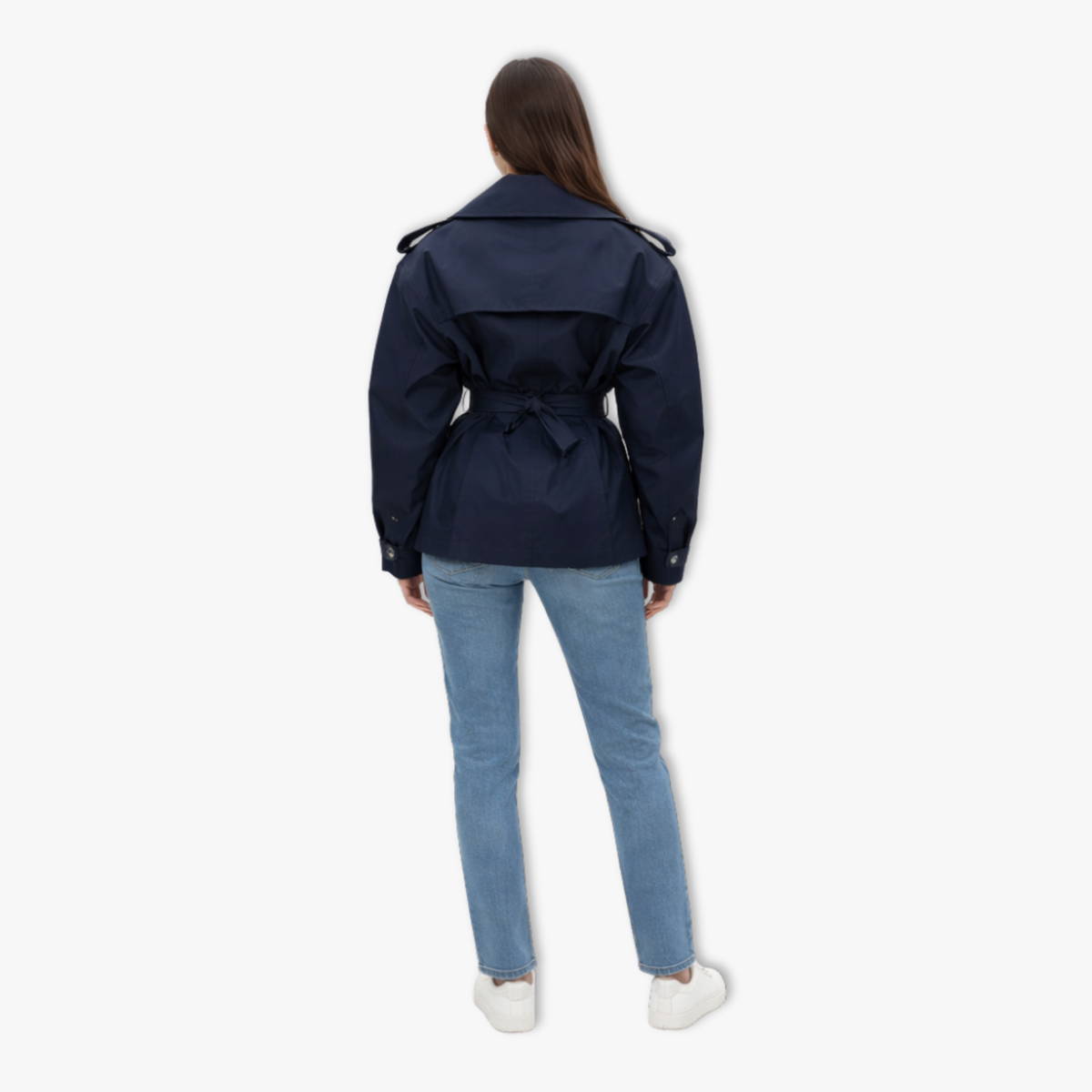 Trench court femme coupe-vent lacets revers structurés