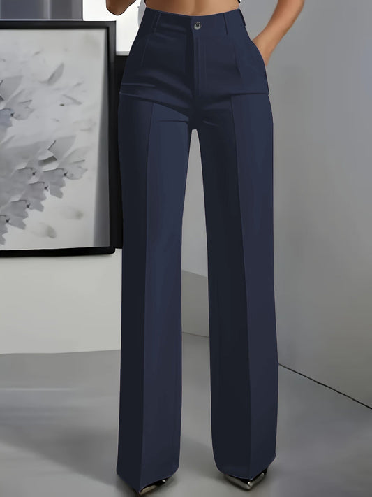 Pantalon taille haute femme jambe large coupe moderne