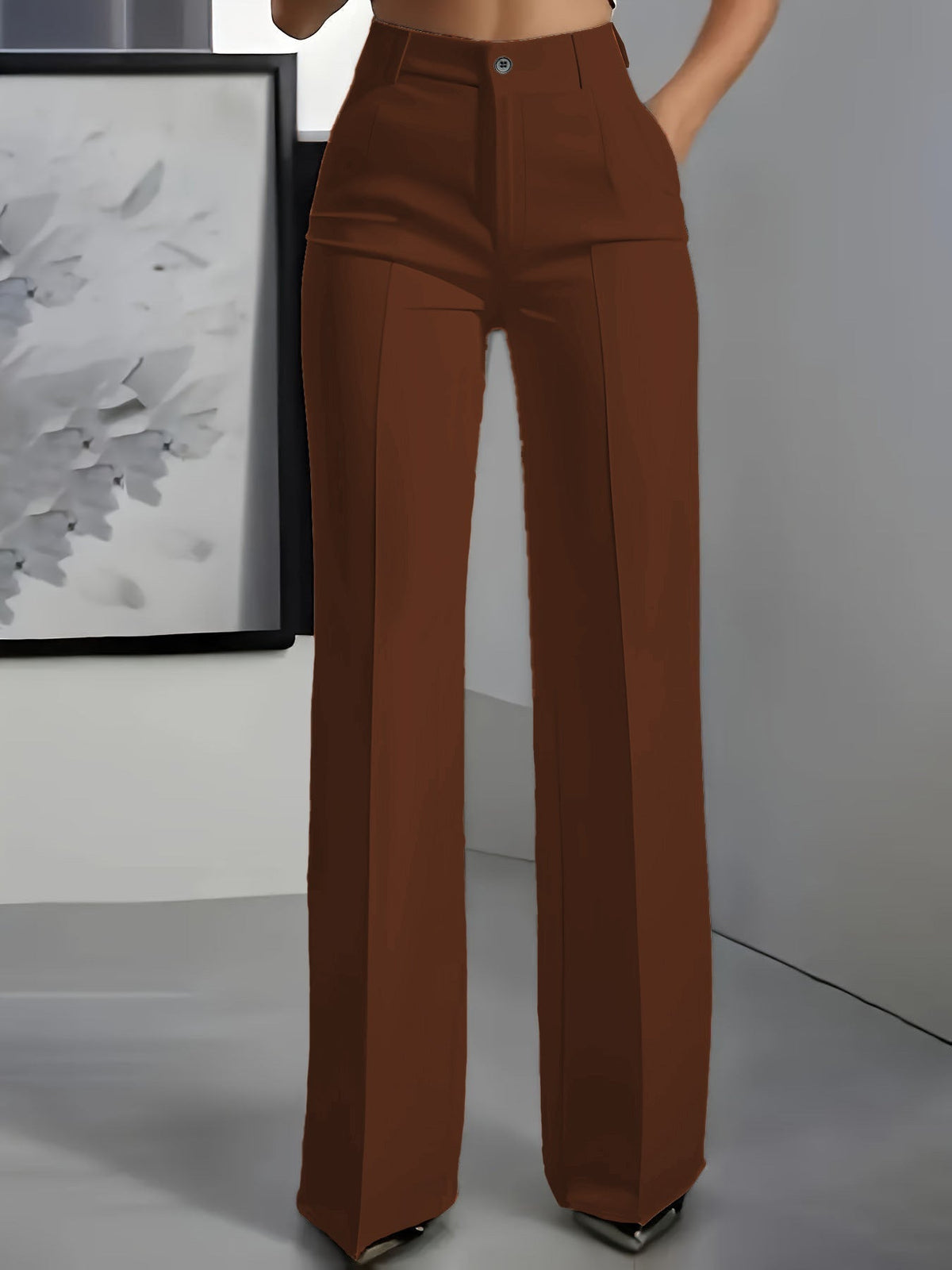 Pantalon taille haute femme jambe large coupe moderne