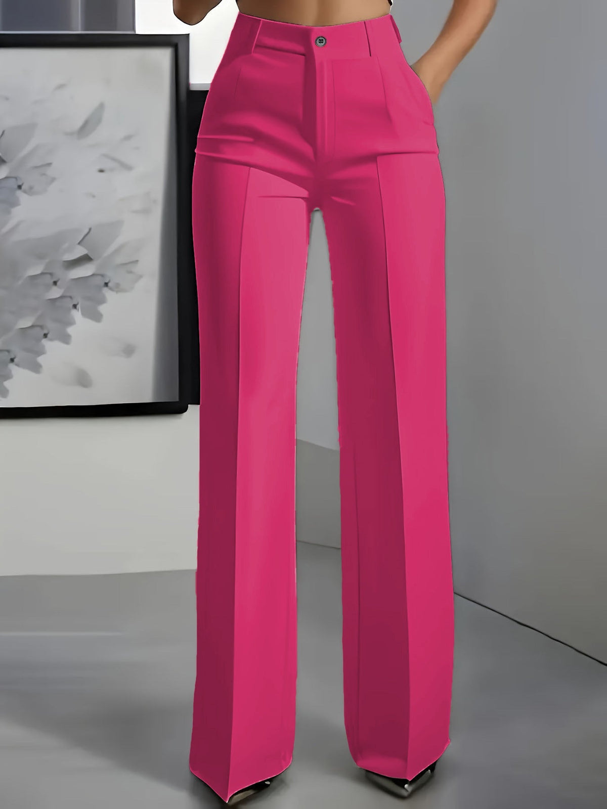 Pantalon taille haute femme jambe large coupe moderne
