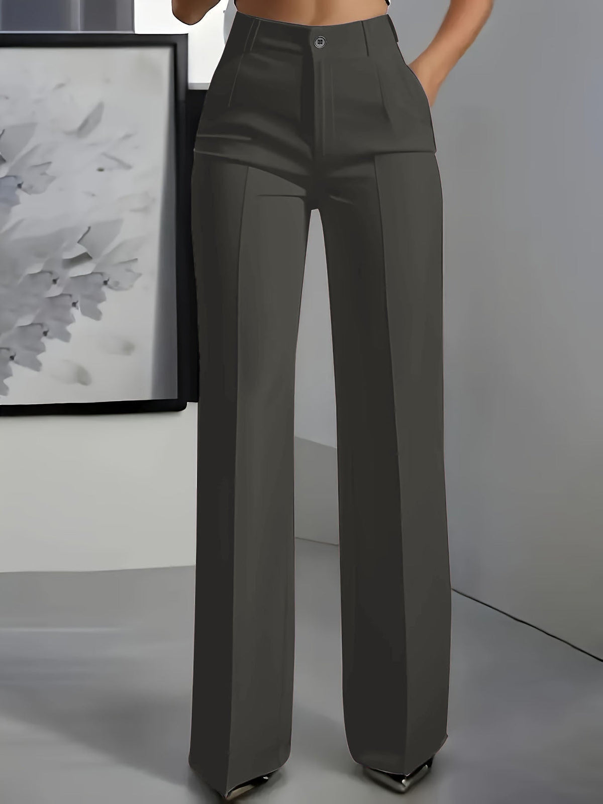 Pantalon taille haute femme jambe large coupe moderne