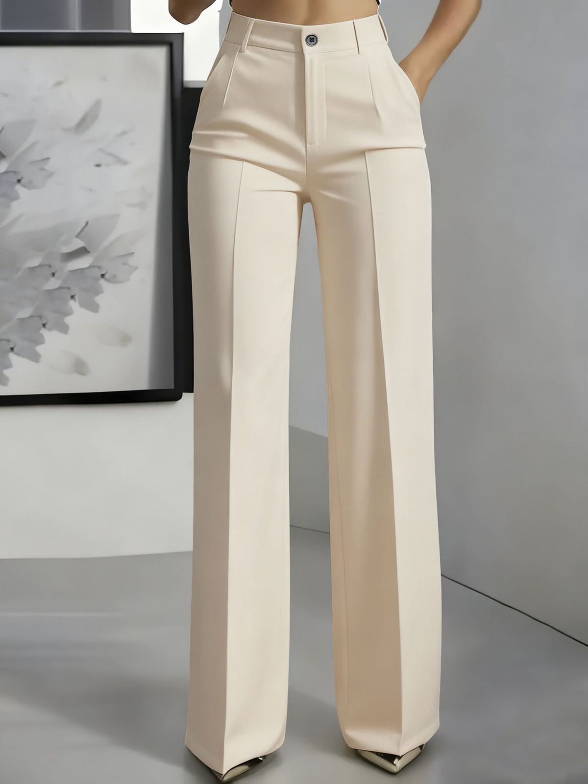 Pantalon taille haute femme jambe large coupe moderne