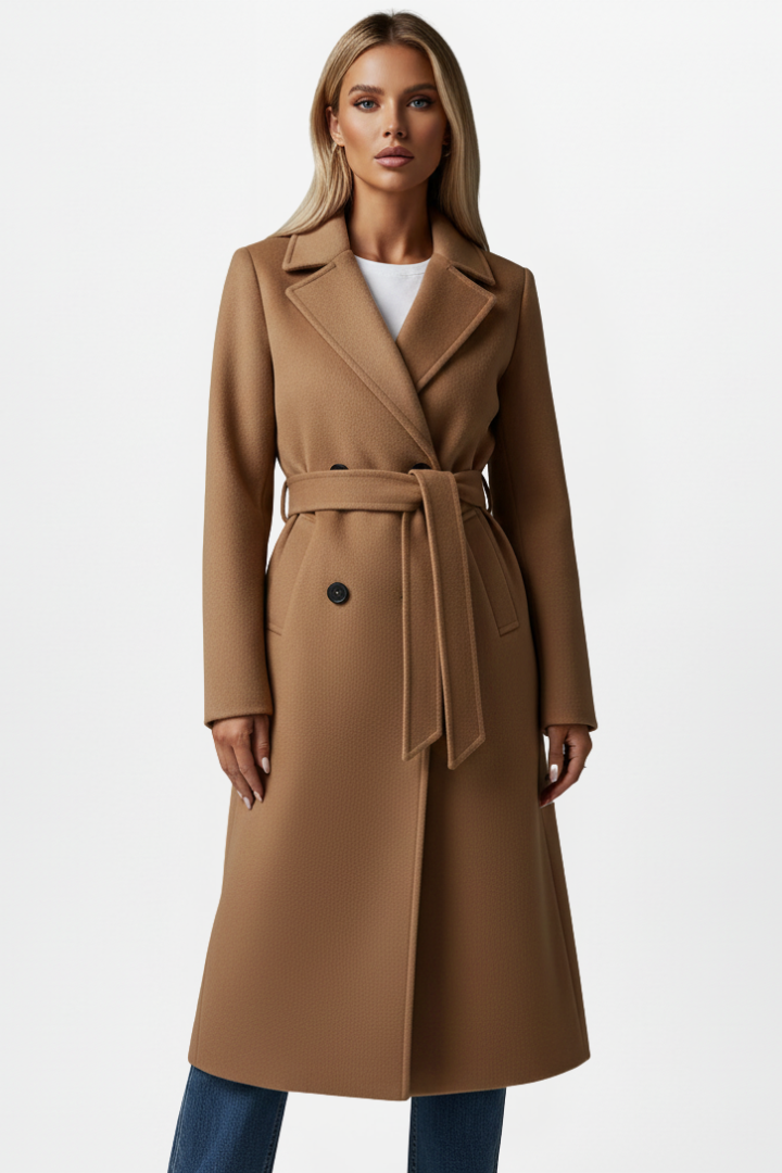 Manteau long femme double boutonnage ceinture élégant