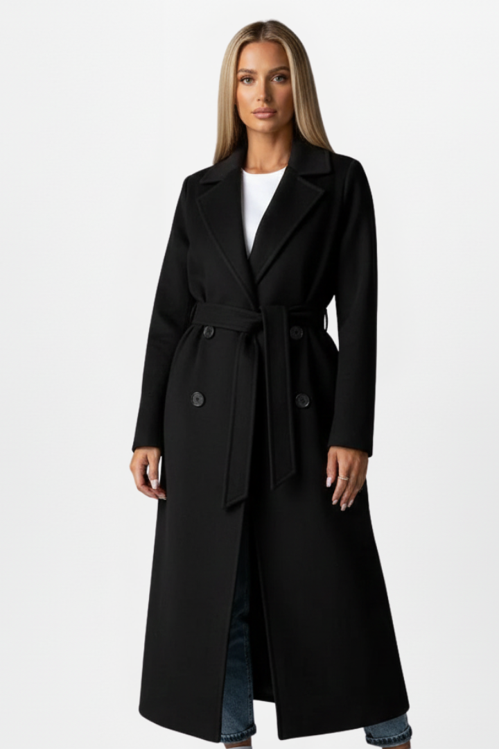 Manteau long femme double boutonnage ceinture élégant
