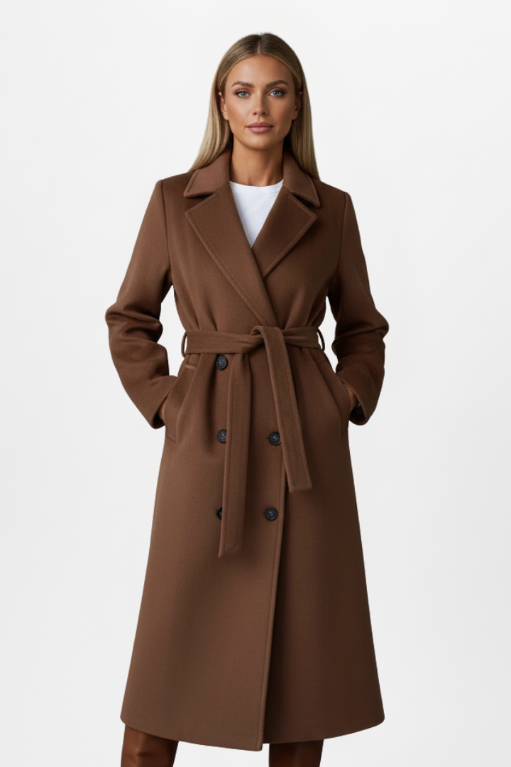 Manteau long femme double boutonnage ceinture élégant