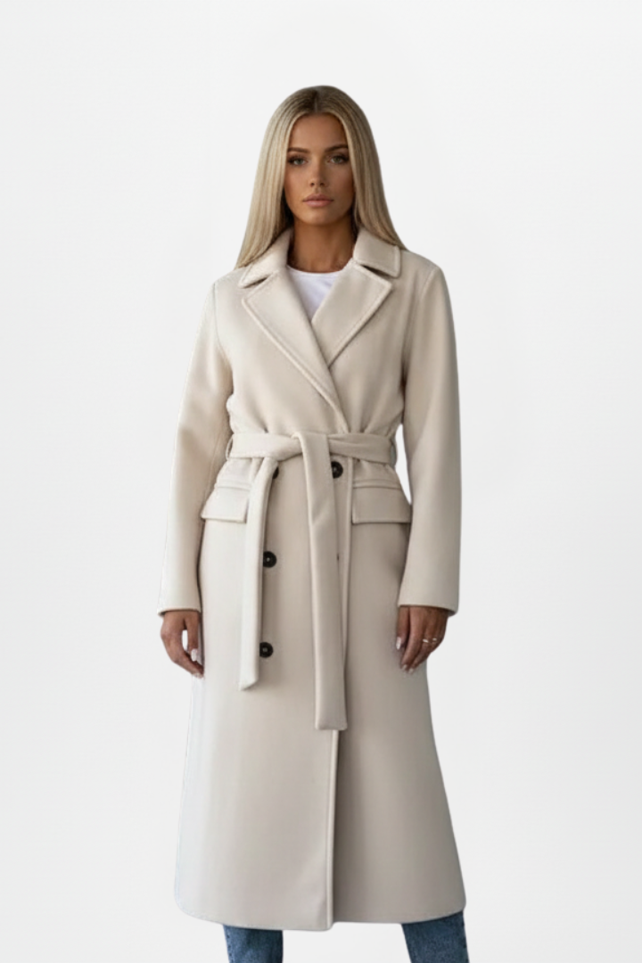 Manteau long femme double boutonnage ceinture élégant