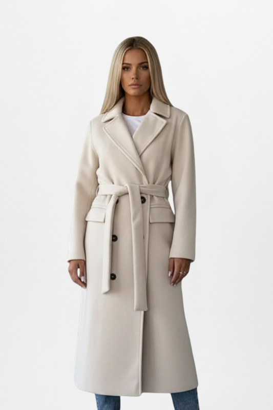 Manteau long femme double boutonnage ceinture élégant