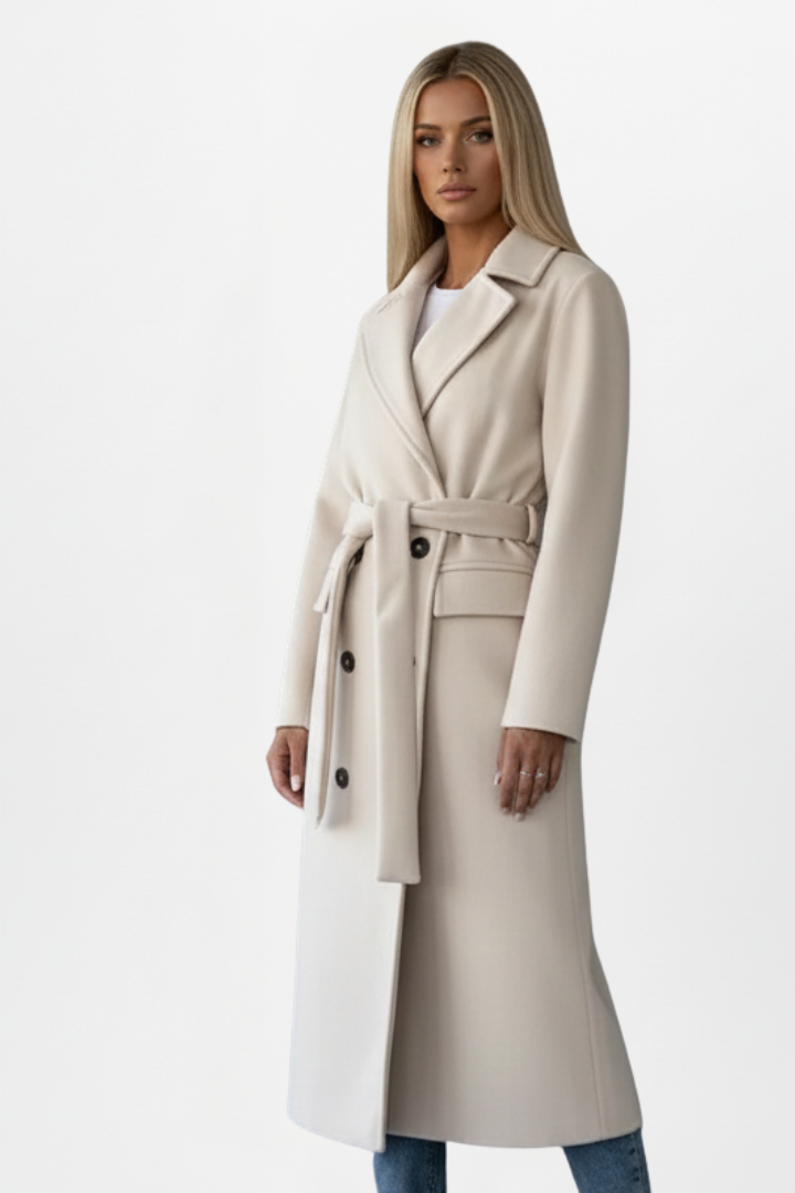 Manteau long femme double boutonnage ceinture élégant