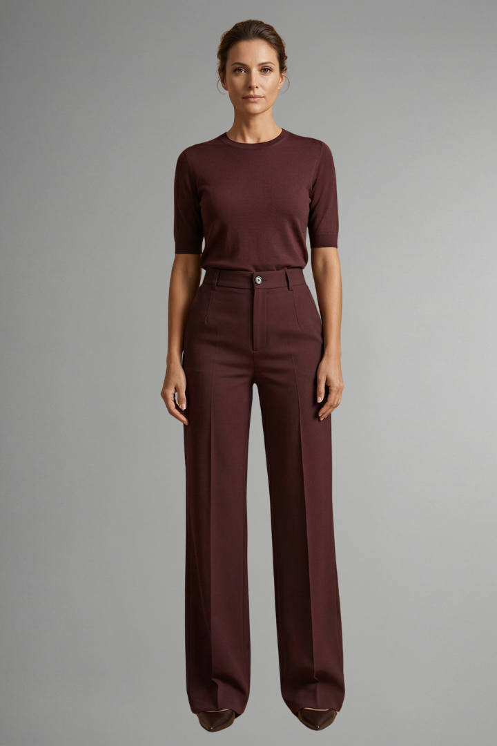 Pantalon femme taille haute jambe droite pull-on confort