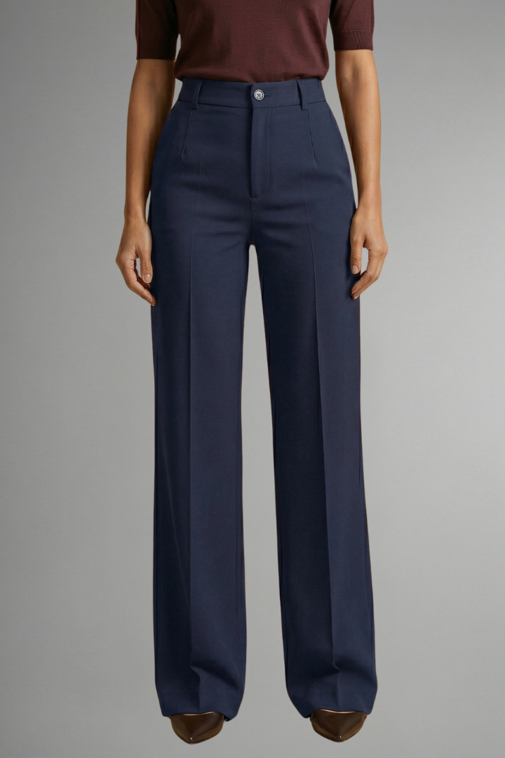 Pantalon femme taille haute jambe droite pull-on confort