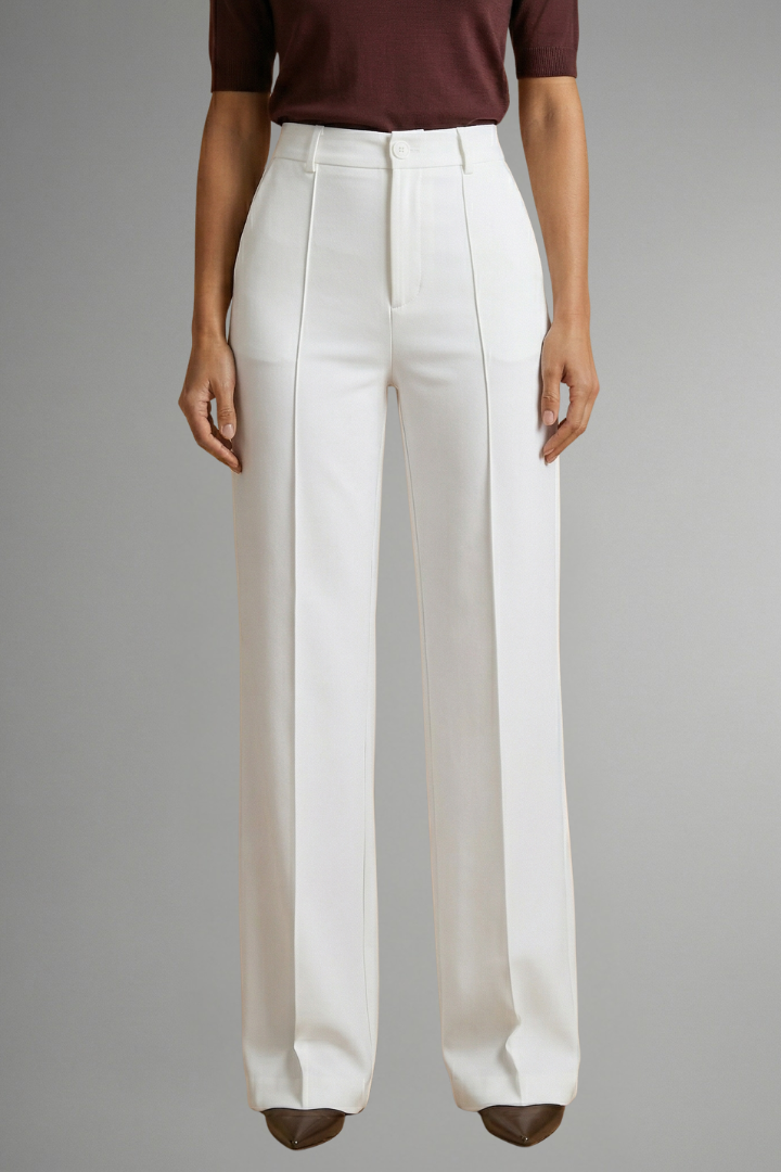 Pantalon femme taille haute jambe droite pull-on confort