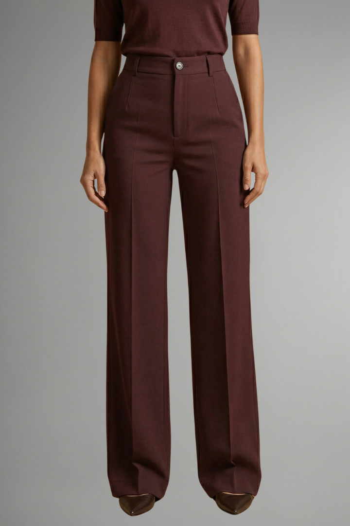 Pantalon femme taille haute jambe droite pull-on confort