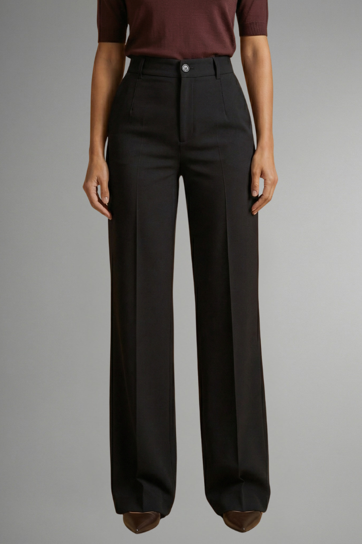 Pantalon femme taille haute jambe droite pull-on confort