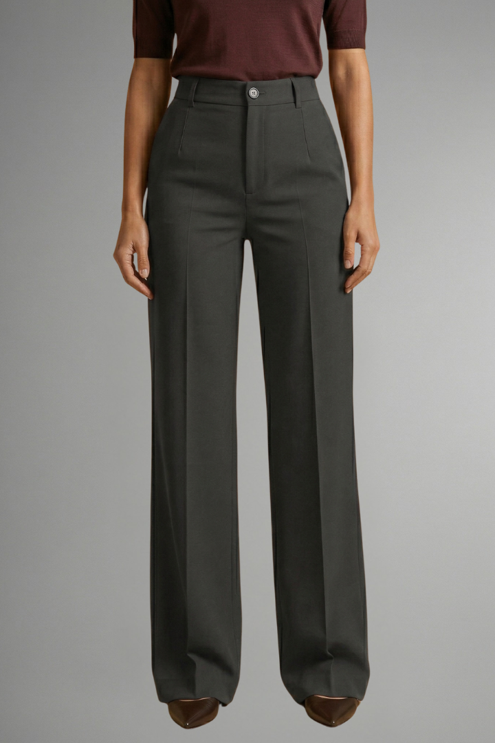 Pantalon femme taille haute jambe droite pull-on confort
