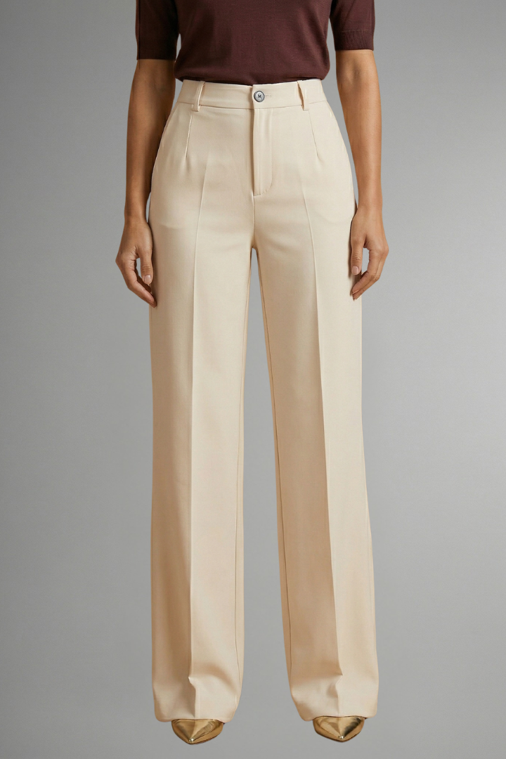Pantalon femme taille haute jambe droite pull-on confort