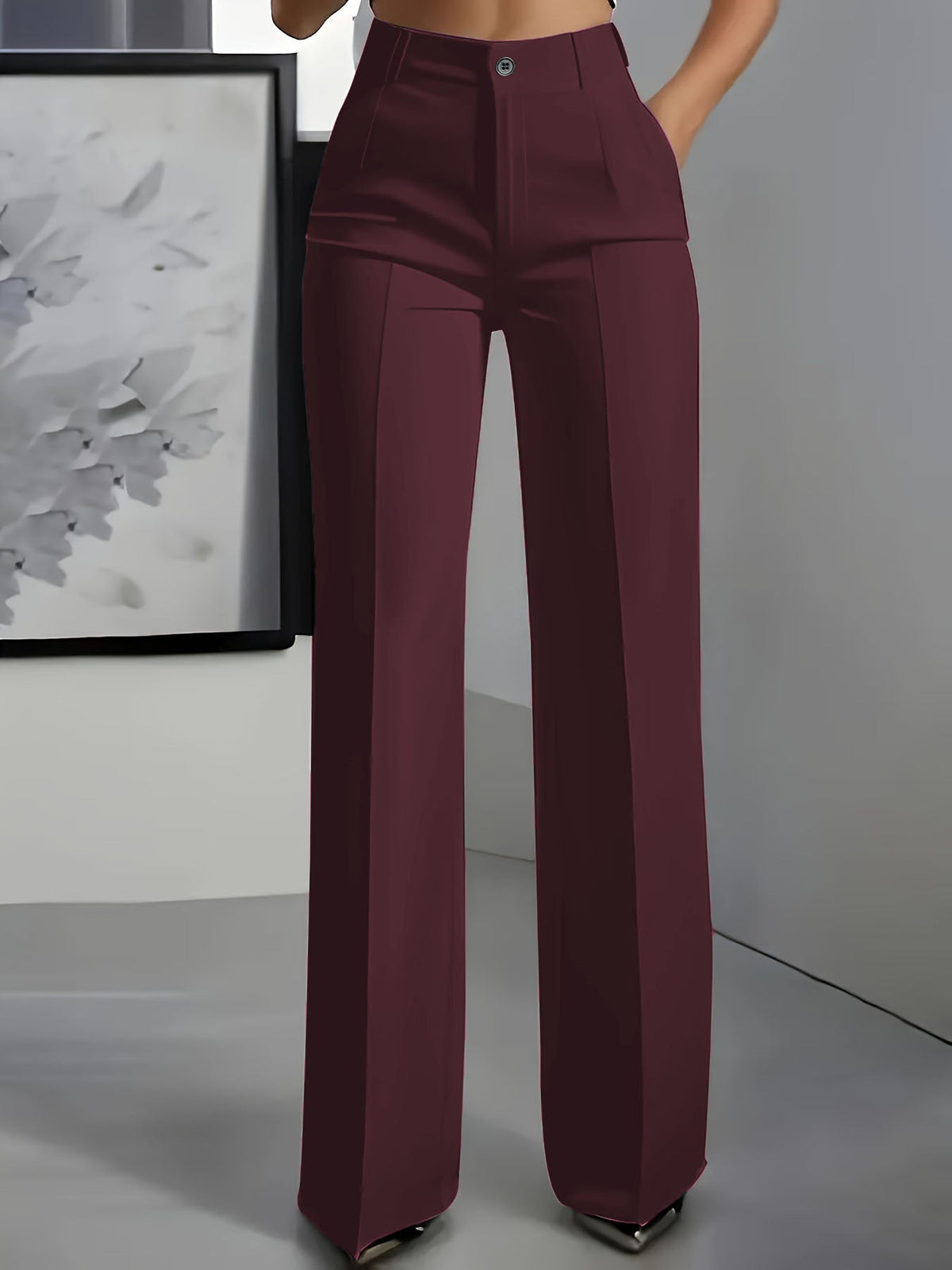 Pantalon taille haute femme jambe large coupe moderne